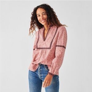 Faherty Aurora Top VLK Mauve Leaf Batik Organic Cotton